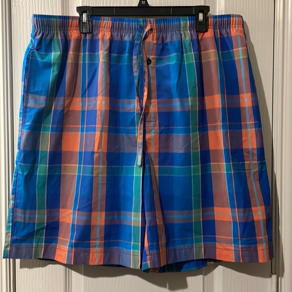 XL Stafford Regular Fit Sleep Shorts Orange Blue Plaid